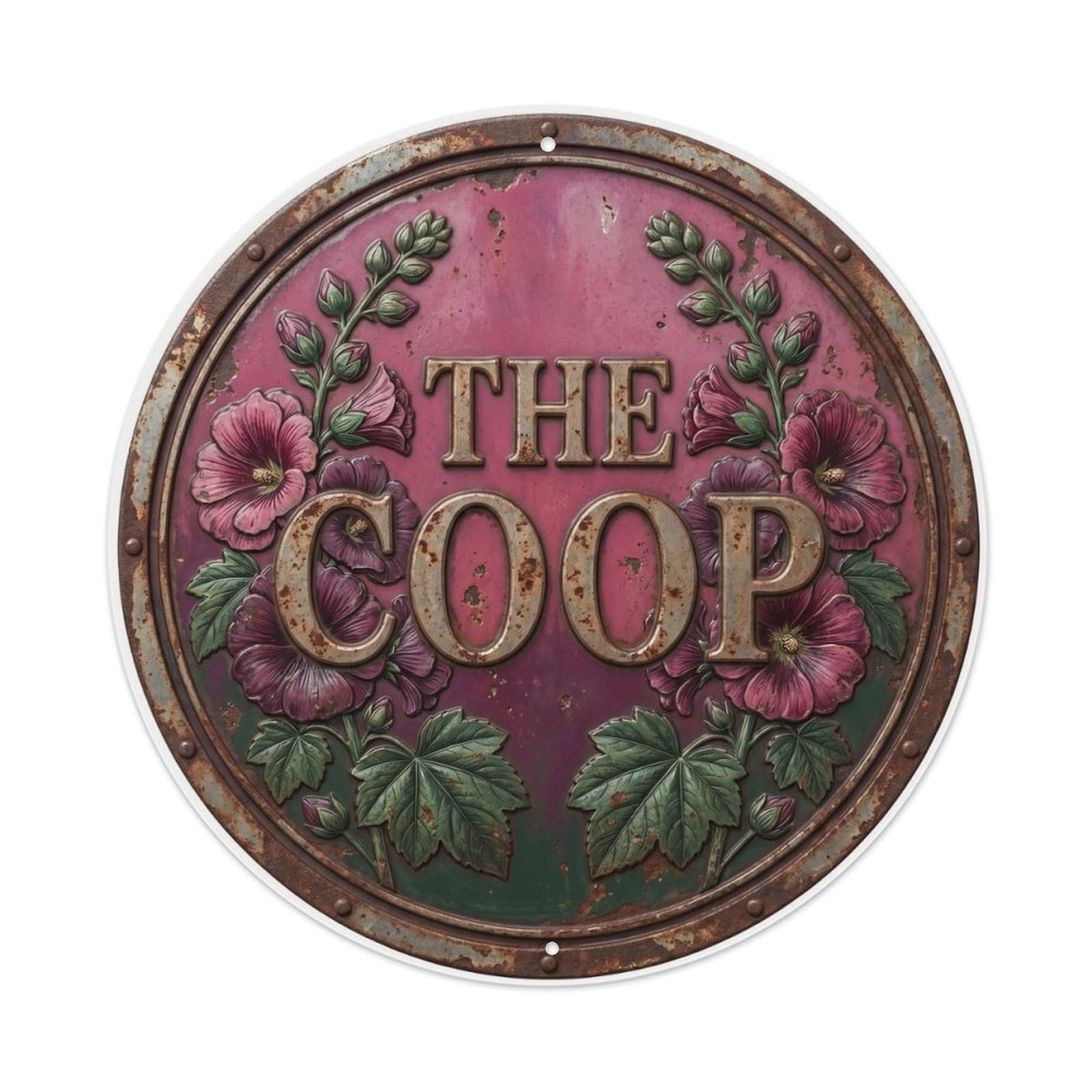 Coop Botanical Floral Farmhouse Label Hollyhock Metal Tin Sign