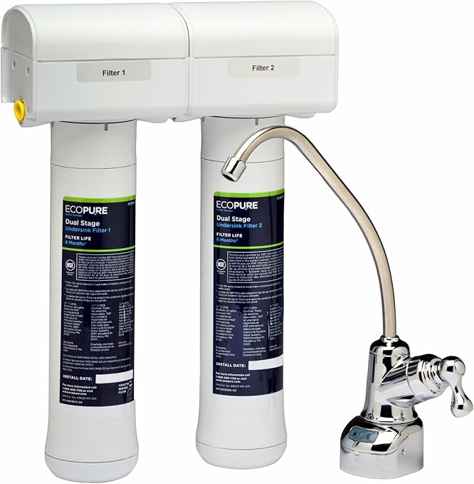 EcoPure ECOP20 Dual Stage Undersink Water Filtration System, 1 Count
