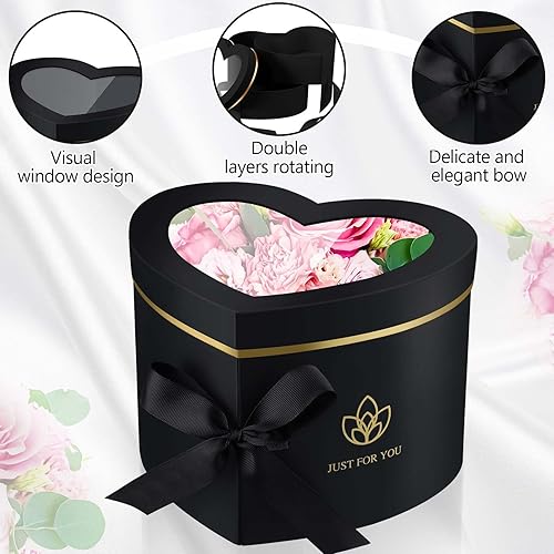 Miniatura 4 de Gueevin 4 cajas en forma de corazón, cajas de corazón para flores, caja de regalo floral con tapas, caja de regalo del día de San Valentín, cajas de