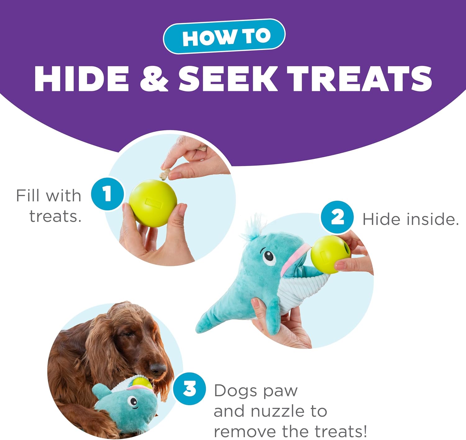 Outward Hound by Nina Ottosson Big Mouthz Interactive Plush Dog Puzzle with Treat Ball, Whale, Blue image 4