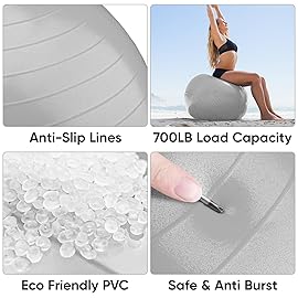 APEXUP Yoga Ball Exercise Ball Anti Slip Heavy Duty for Fitness, Balance & Core Workout (XXL(31~34) 85cm, Silver)