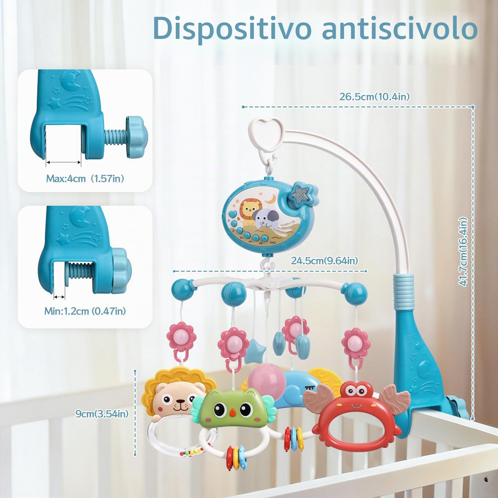 Mini Tudo Bambino Mobile per Culla con Proiezione di Stelle e Funzione di Cronometraggio,Telecomando Scatola Musicale con Muisc e Night Lights,Sonagli Rotanti Giocattolo per neonati 0-24 mesi