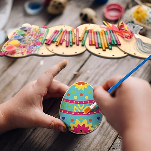 Miniatura 3 de KATOOM Paquete de 9 carillones de viento para niños, kits de manualidades de huevos de Pascua, campanillas de viento, adornos de huevo de madera sin