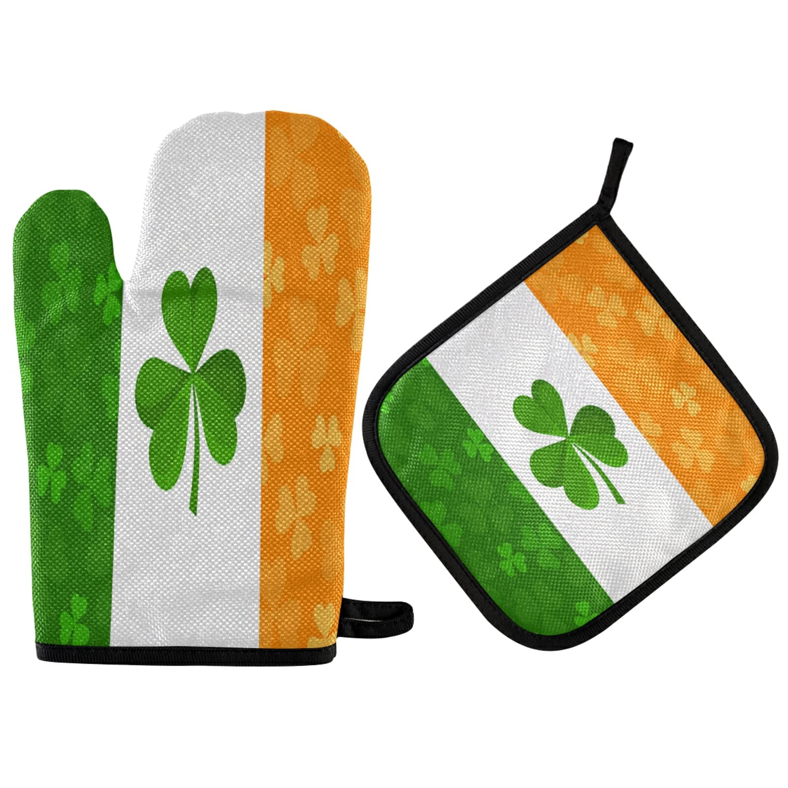 Oven Gloves Irish Flag With Shamrock Saint Patrick'S Day Oven Mitts And Pot Holders Non-Slip Pot Holder Printing Oven Mitts For Baking Kitchen Accessories Microwave