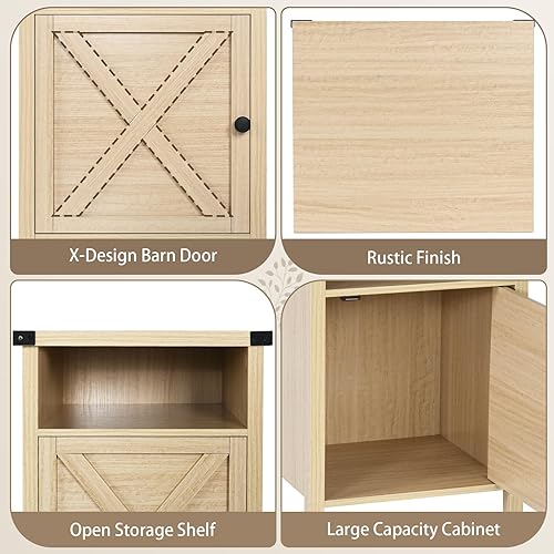 Miniatura 7 de Mesa auxiliar de granja, mesa auxiliar, mesita de noche, mesa auxiliar con puerta de granero y estante, mesita de noche rústica y moderna para