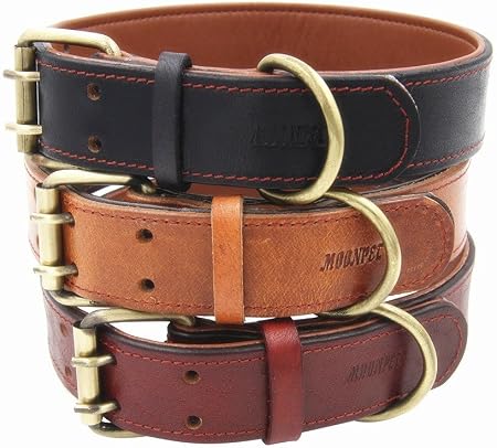 Moonpet Soft Padded Genuine Leather Dog Collar