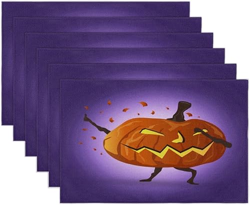 Miniatura 2 de Happy Halloween Pumpkin Lantern Placemats Set of 6 Fabric Placemats Square Placemat for Kitchen Table Heat Resistant, Easy to Clean Table Placemats