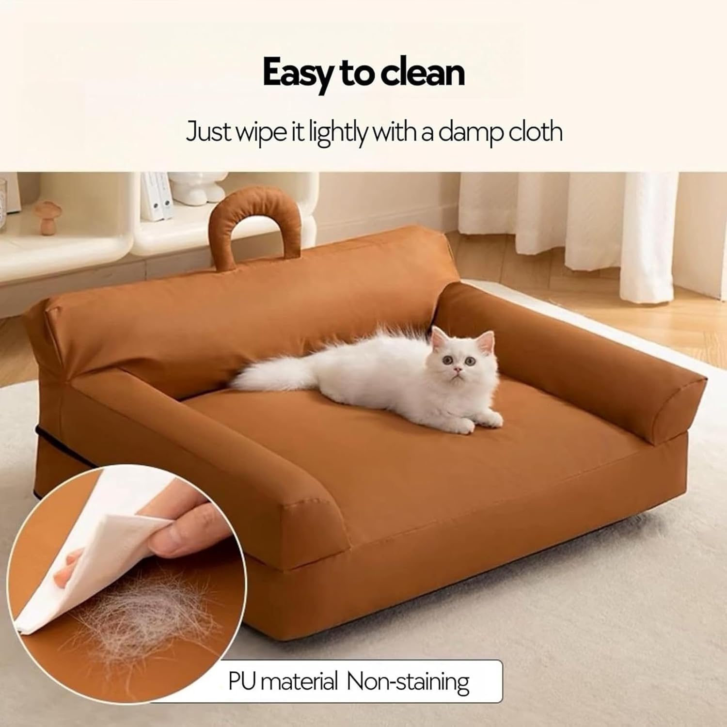 Faux Leather Cat Bed Waterproof and Removable Cat Couch Easy to Clean Cat Sofa Universal in All Seasons Pet Sofa Beds Modern Pet Furniture for Cats Small Medium Dogs,Gray,L