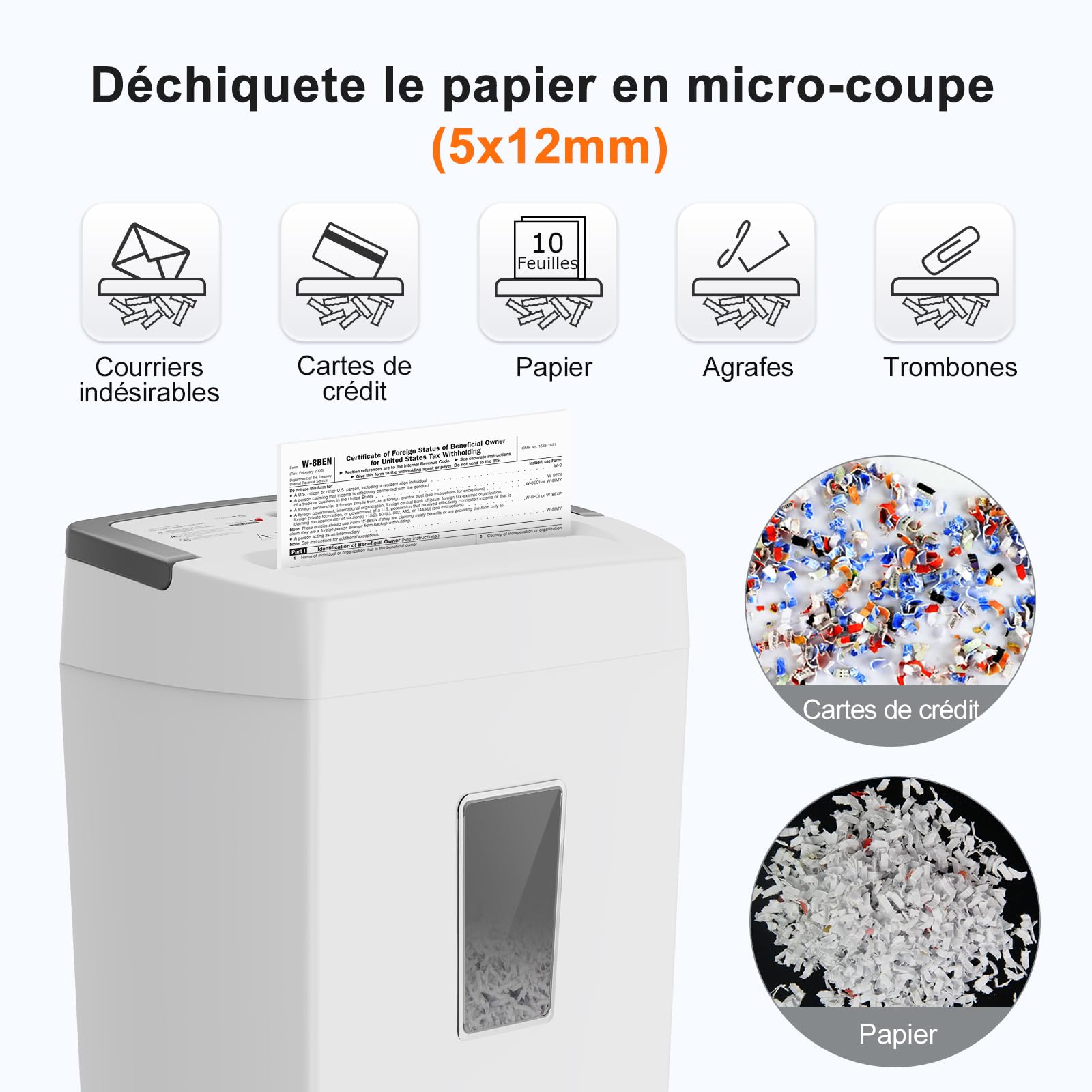 Bonsaii Destructeur de Documents 10 Feuilles P4, déchiqueteuse Micro-Coupe avec bac 21L, Anti-Blocage, Protection Contre la surchauffe C275-B