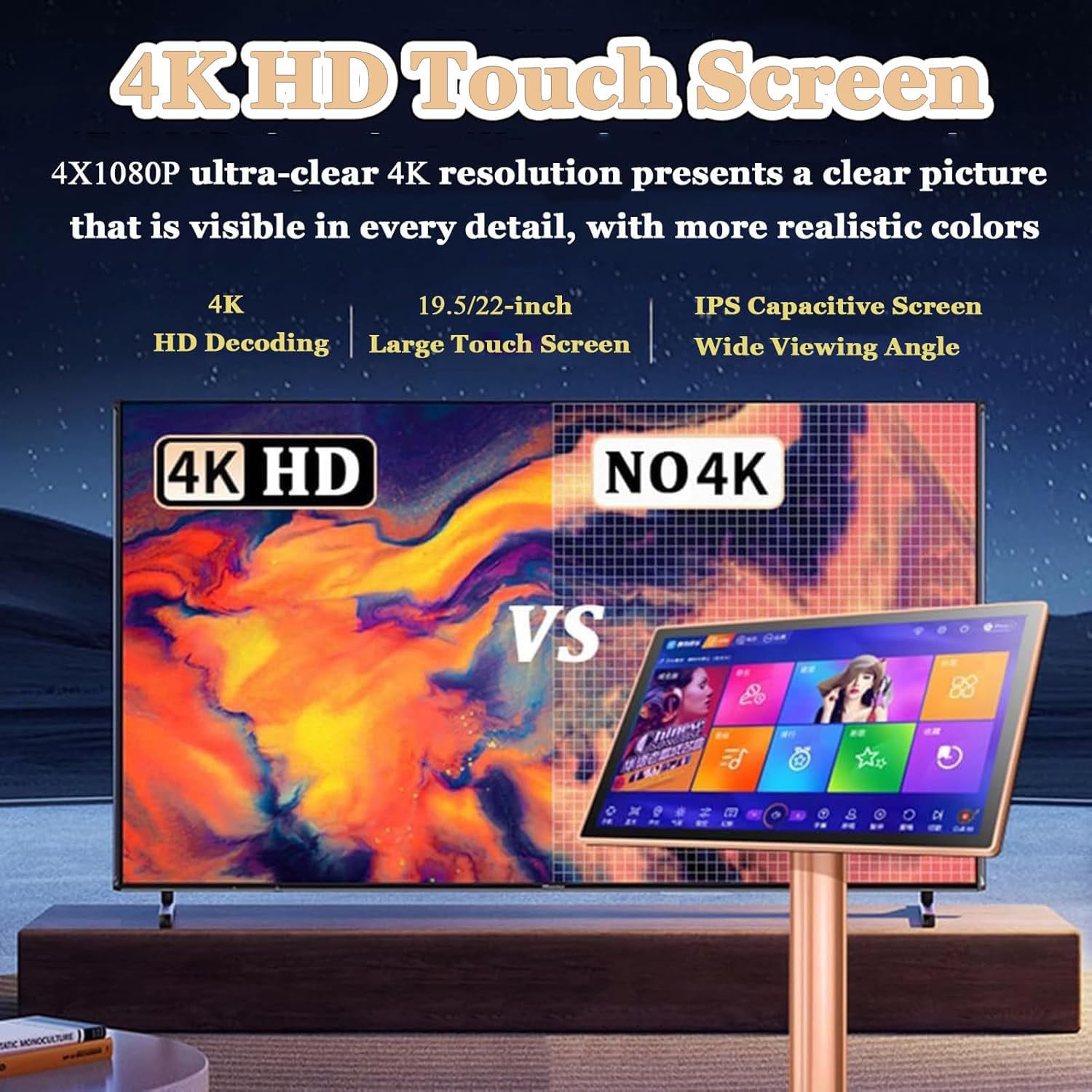 Karaoke-Maschine Mit 4k-HD-Touchscreen, Kabelloser WLAN-/Bluetooth-Verbindung Und Android 10 Dual-Betriebssystem Für Partys Und Unterhaltung Für Erwachsene Black-4TB