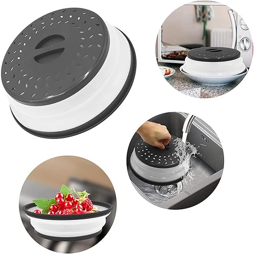 Miniatura 9 de Cubierta para placa de microondas de 10.5 pulgadas, redonda, ventilada, plegable, a prueba de salpicaduras, con mango de fácil agarre, apta para