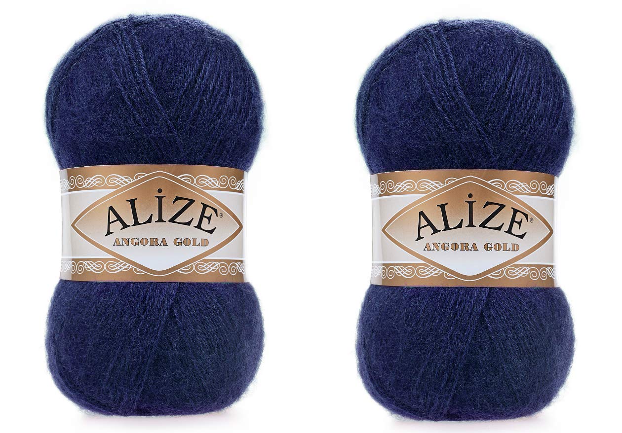 AlizeAngora Gold Yarn 20% Wool 80% Acrylic Soft Yarn Crochet Lot of 2skn 200gr 1204yds Lace Hand Knitting Turkish Yarn (58 Navy)
