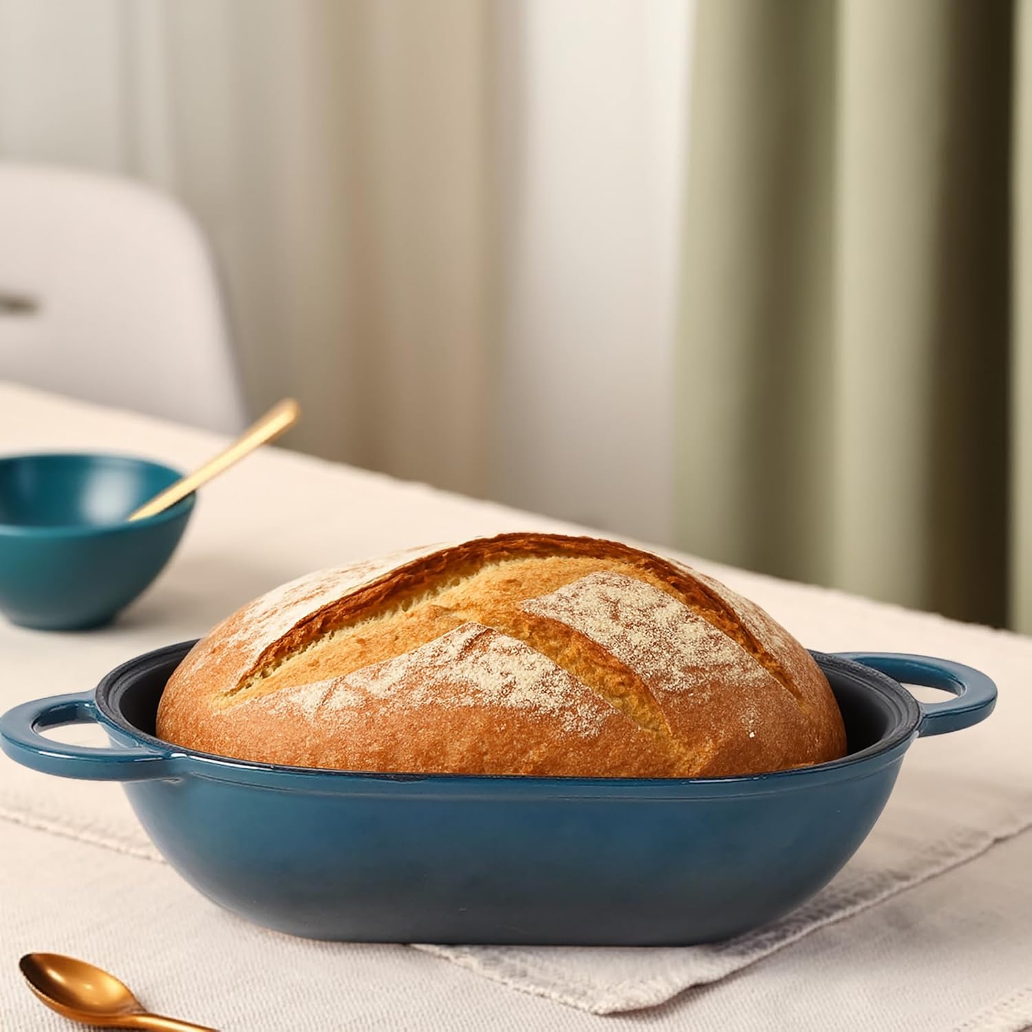 Crucible Cookware Enameled Cast Iron Bread Pan Dutch oven with Lid and Loop Handles - Dark Teal Blue – Oven Safe Form for Baking and Cooking, Artisan Bread Kit - Loaf Pan - Image 3