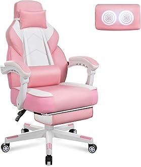 Video Game Chair for Adults, Gaming Chair with Footrest, Big and Tall Computer Chair with Massage Lumbar Support 330lbs Weight Capacity, Adjustable Height, 360° Swivel Seat and Headrest (Pink)