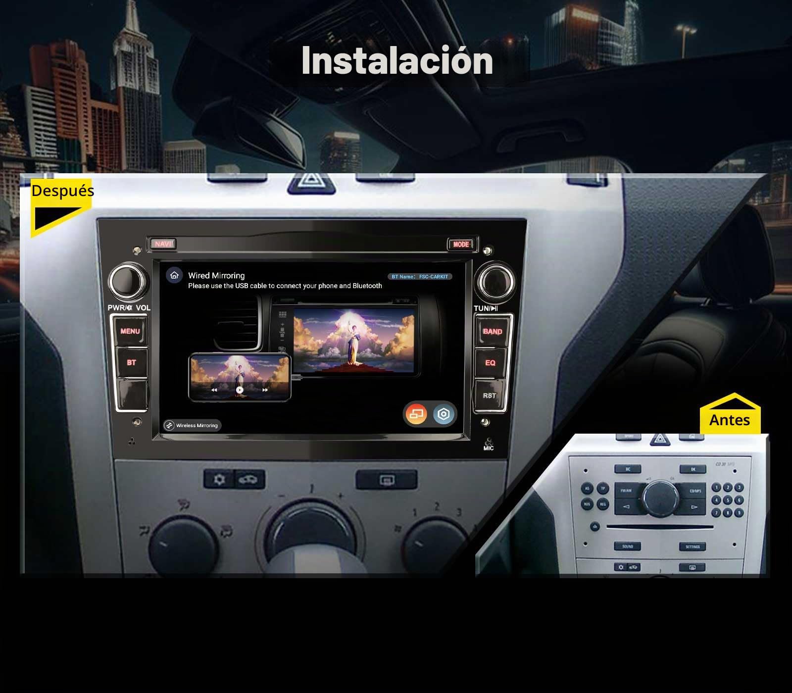 Erisin Qualcomm 8-Core 8GB+128GB Android 14 Radio Coche Bluetooth GPS Navegador para Opel Antara Astra H Corsa C/D Meriva Signum Vivaro Zafira 7" CarPlay Android Auto Dab+ WiFi 4G USB DSP SWC Canbus