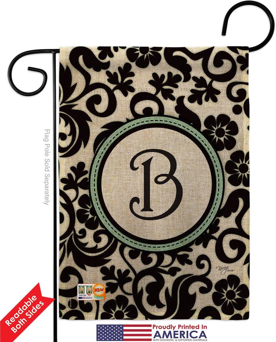 Simply Beauty Damask B Initial Garden Flags Pack Monogram Country Living Floral Vintage Letter Everday Classic USA Applique Small Decorative Gift Yard House Banner Double-Sided US Made 13 X 18.5