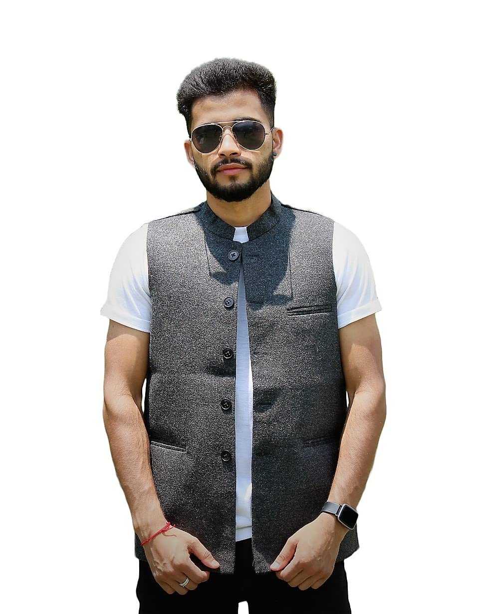 loom himalaya Men's Wool Blend Regular Sleeveless Nehru Waistcoat Jacket-picture-31