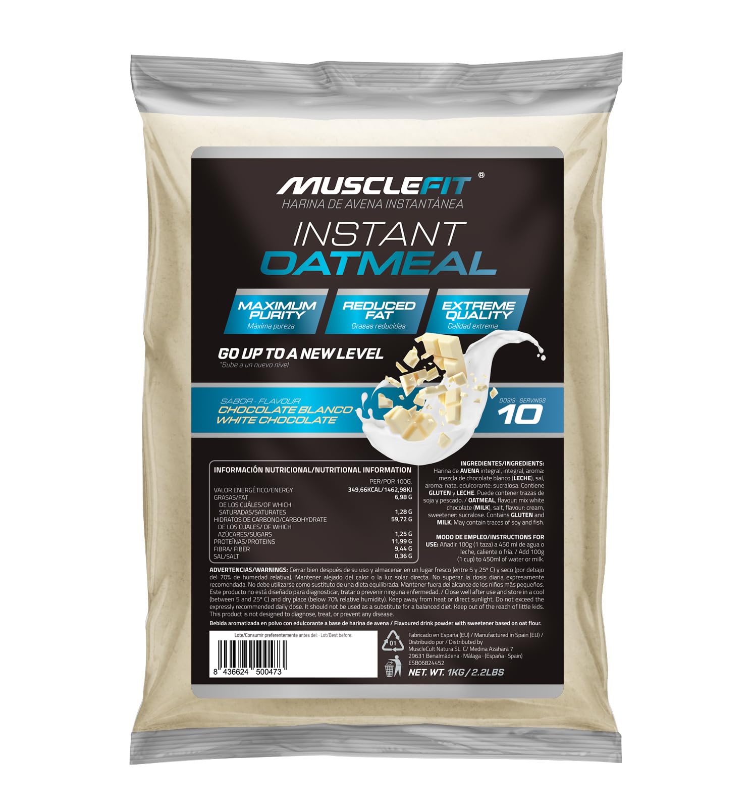 MuscleFit Harina de Avena Integral | 1kg de Avena Molida | Sabor Chocolate | Oatmeal | Bajo en grasas — view 9