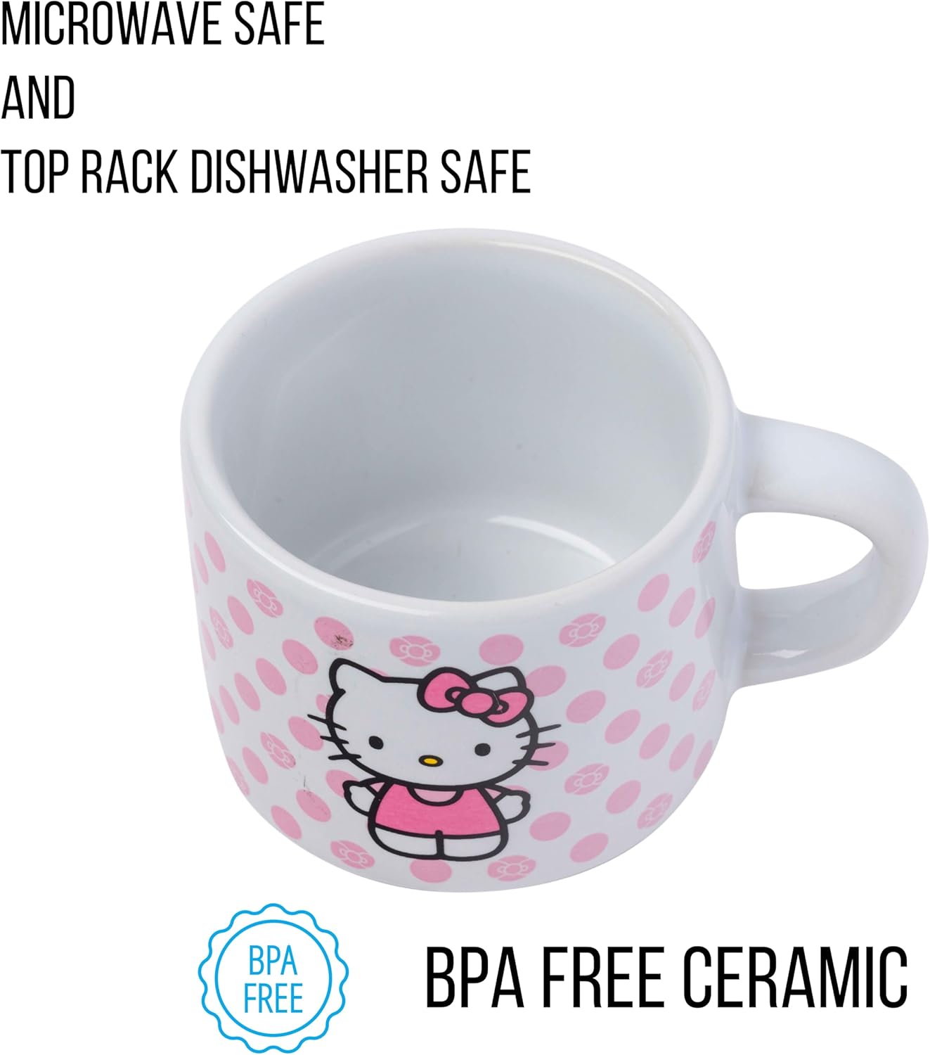 Silver Buffalo Sanrio Hello Kitty Polka Dots 4pc Stackable Ceramic Espresso Small Cup Set, 3 Ounces - Image 5