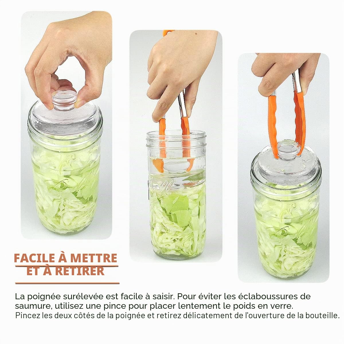 Artcome Lot de 10 poids de fermentation en verre avec poignée à prise facile et design à texture unique pour bocaux Mason à large ouverture