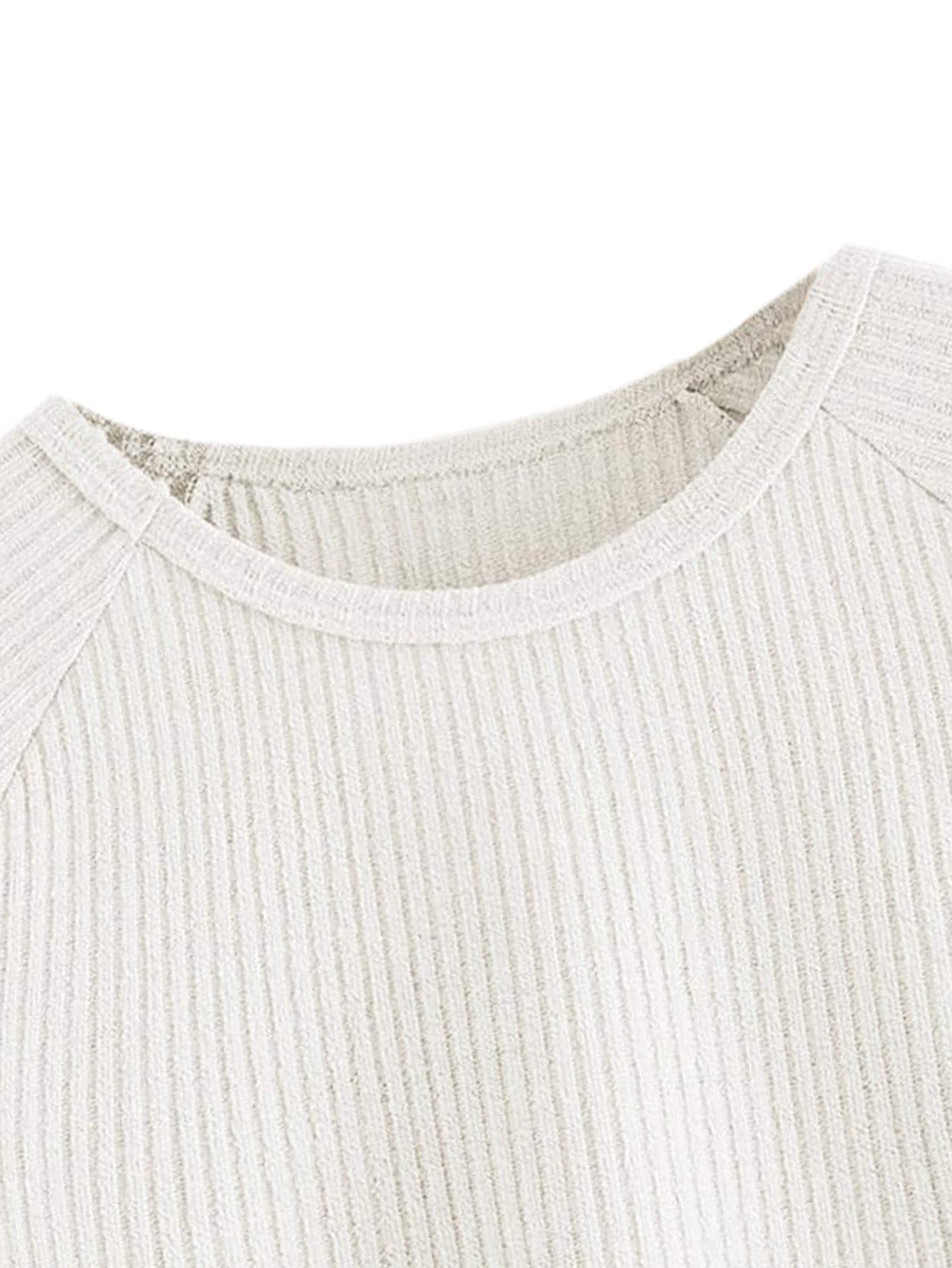 SweatyRocks Women's Casual Solid Ribbed Knit Raglan Long Sleeve Crop Top T Shirt