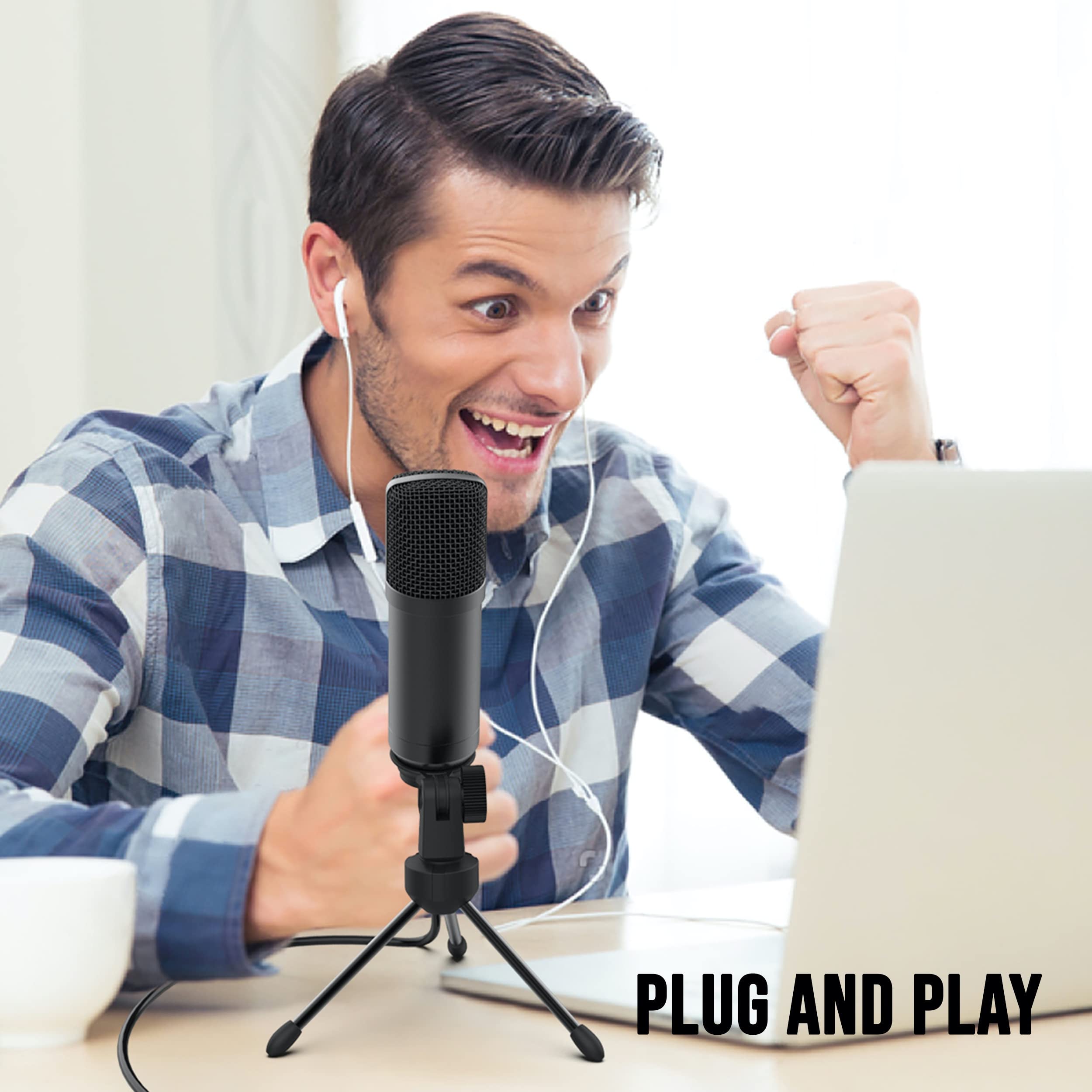 WE Pack Microphone USB pour Streaming, vlogging, Podcats, enregistrements - Bras réglable et orientable - Filtre Anti-Pop - Suspension Anti-Chocs - Fixation Table et trépied Inclus