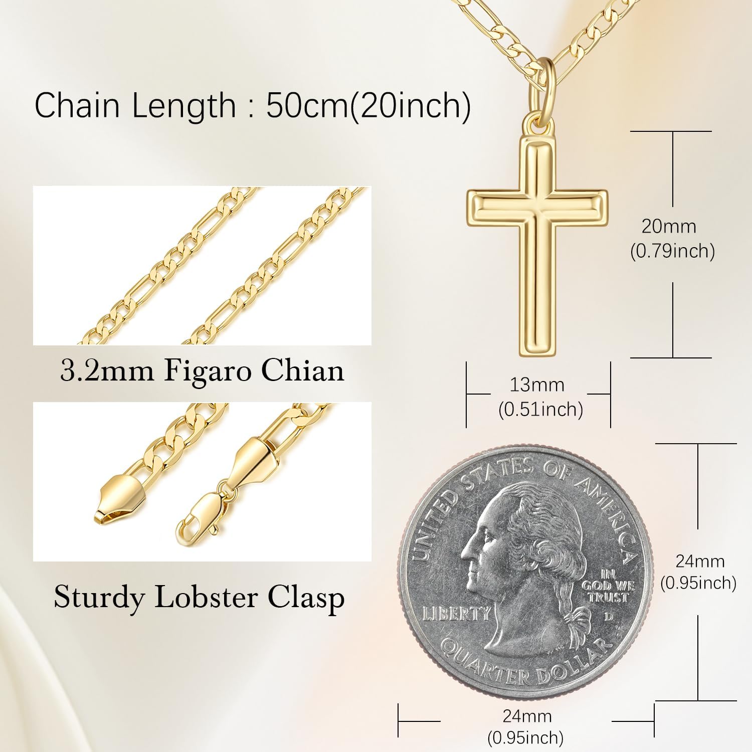 Gold Cross Necklaces for Women 14K Gold Necklaces for Women Crosses Necklace for Womens Classic Simple Cross with Clean Lines Crosses Pendant for Womens Chain Necklace - Image 2