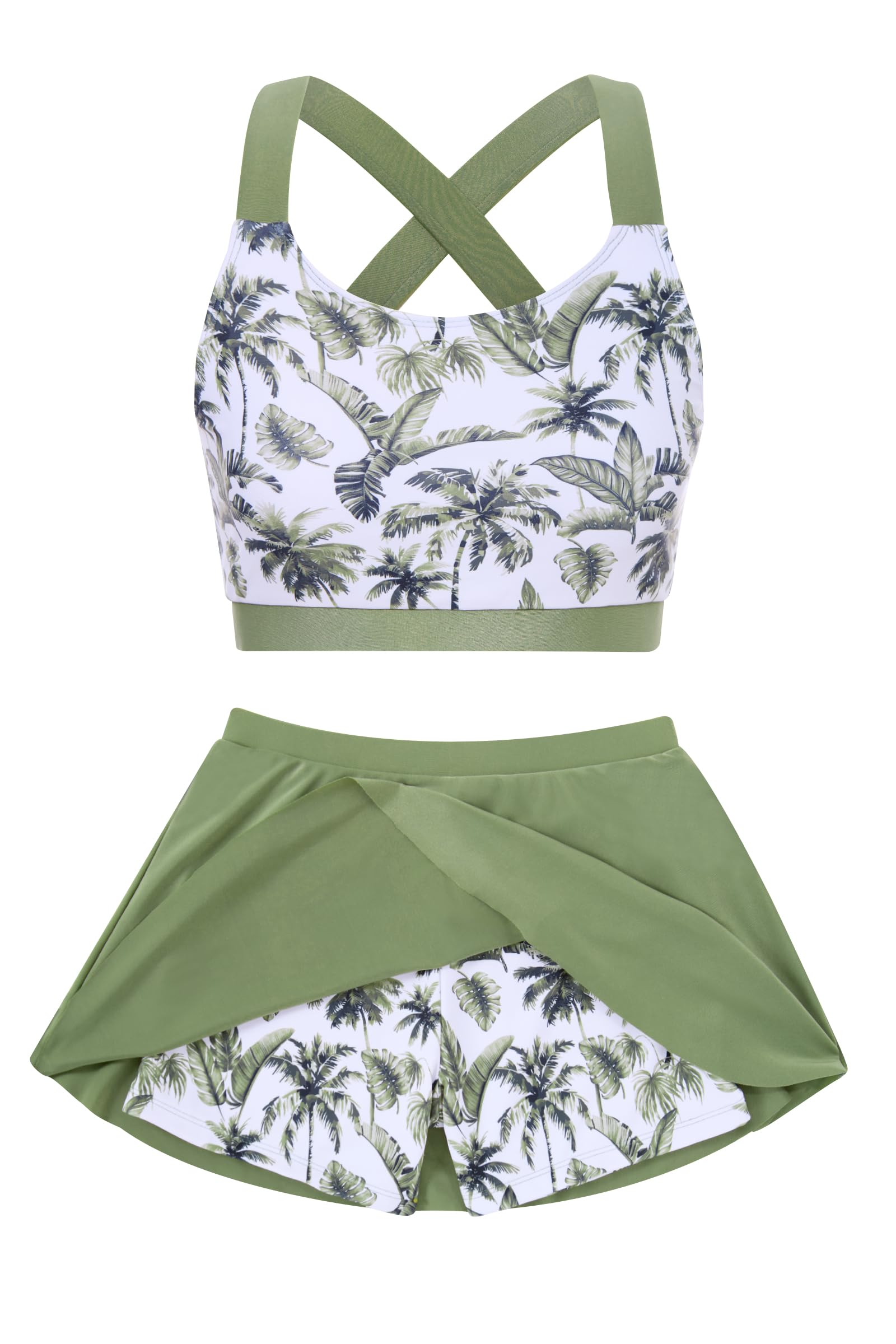 Girls Swimsuit 2 Piece Bathing Suit with Skirted Boyshorts 5-16Y