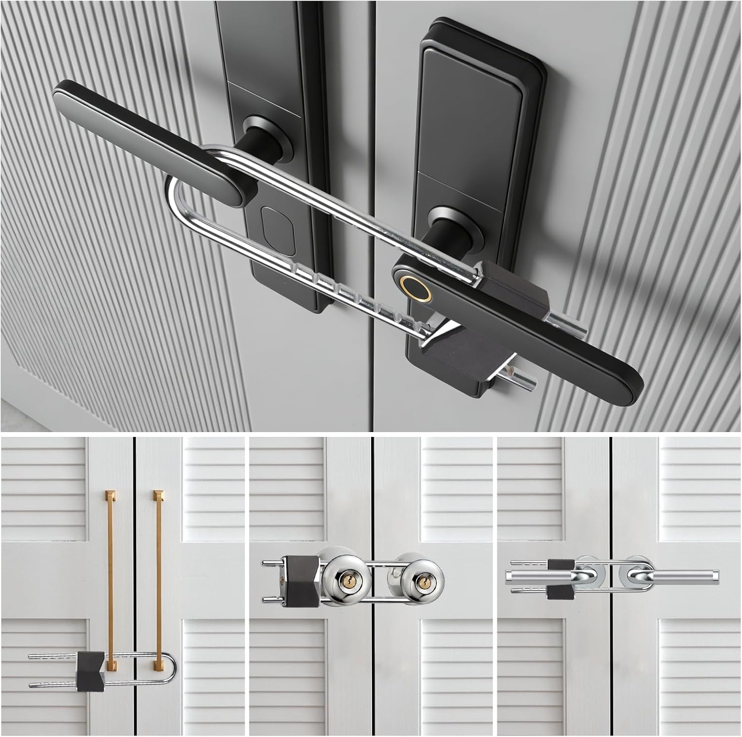 BLMHTWO French Door Lock, Metal Double Door Locks for French Doors U-Shaped Portable Door Lock for Doors with Double Handles, Knobs and Pull Rods