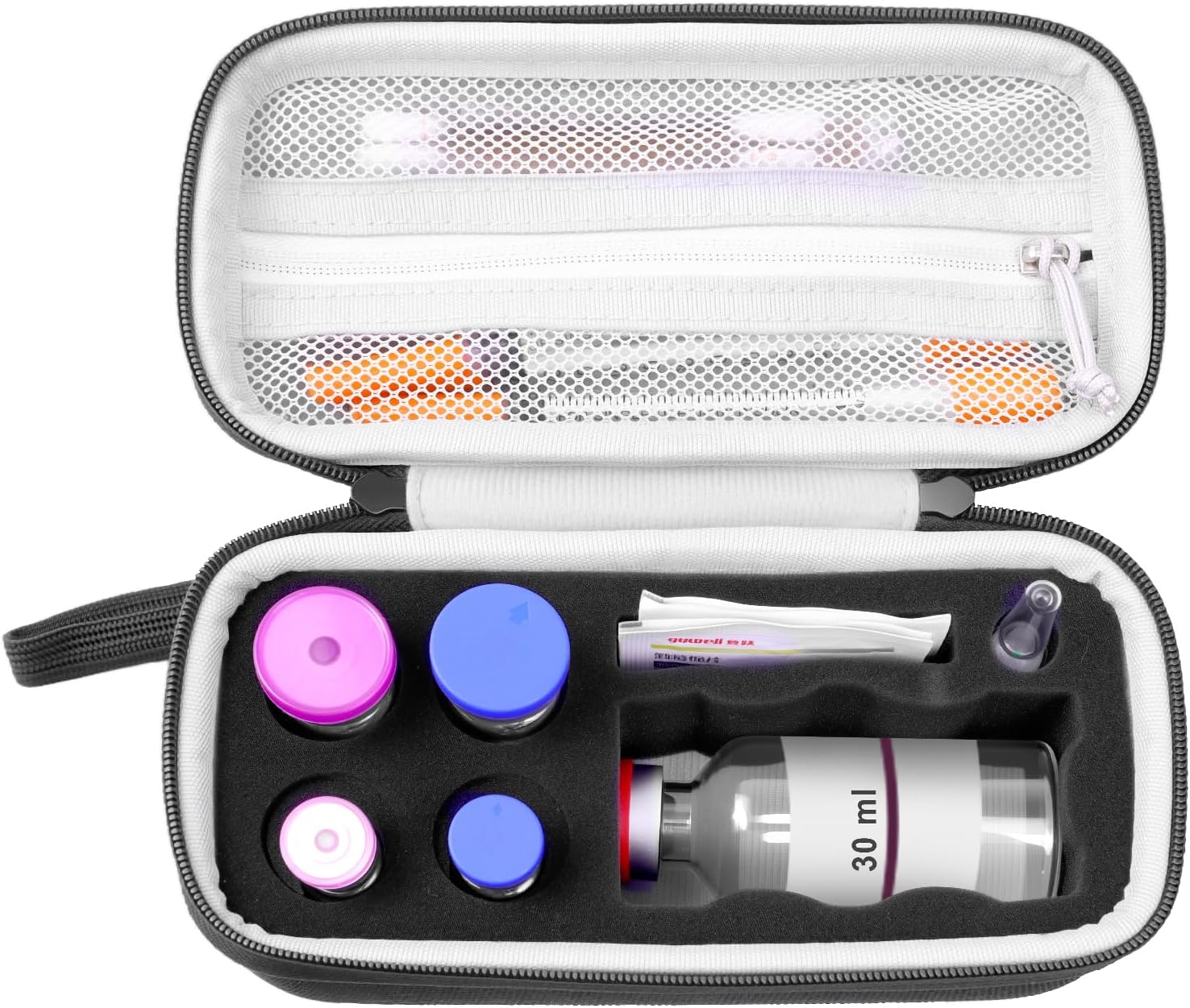 Krypthos 5 Slots Insulin Vial Protector Case, Diabetic Insulin Vial Organizer for 4 Vials (1ml, 3ml, 5ml or 10ml) + a 30ml Bac Water Bottle, Insulin Carrying Case Fridge Holder for Vials, No Ice Pack