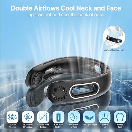 Miniatura 3 de okk Ventilador de cuello portátil, 360 ventiladores de cuello de enfriamiento portátil recargable con batería de 5200 mAh, ventilador de cuello sin
