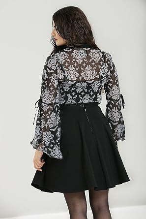 Hell Bunny Lost Whispers Gothic BAT Chiffon Flared Sleeve Black Blouse