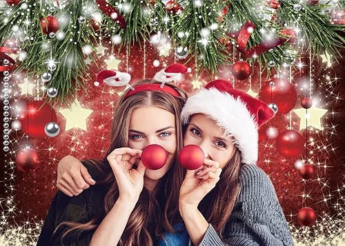 Miniatura 2 de SJOLOON Telones de fondo de Navidad con temática de bola roja, fondo de estrellas brillantes, telón de fondo de año nuevo para decoración de fiesta