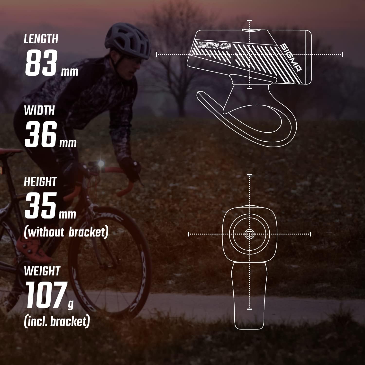 Diagram showing the 6-level battery indicator on the SIGMA Buster 400 FL