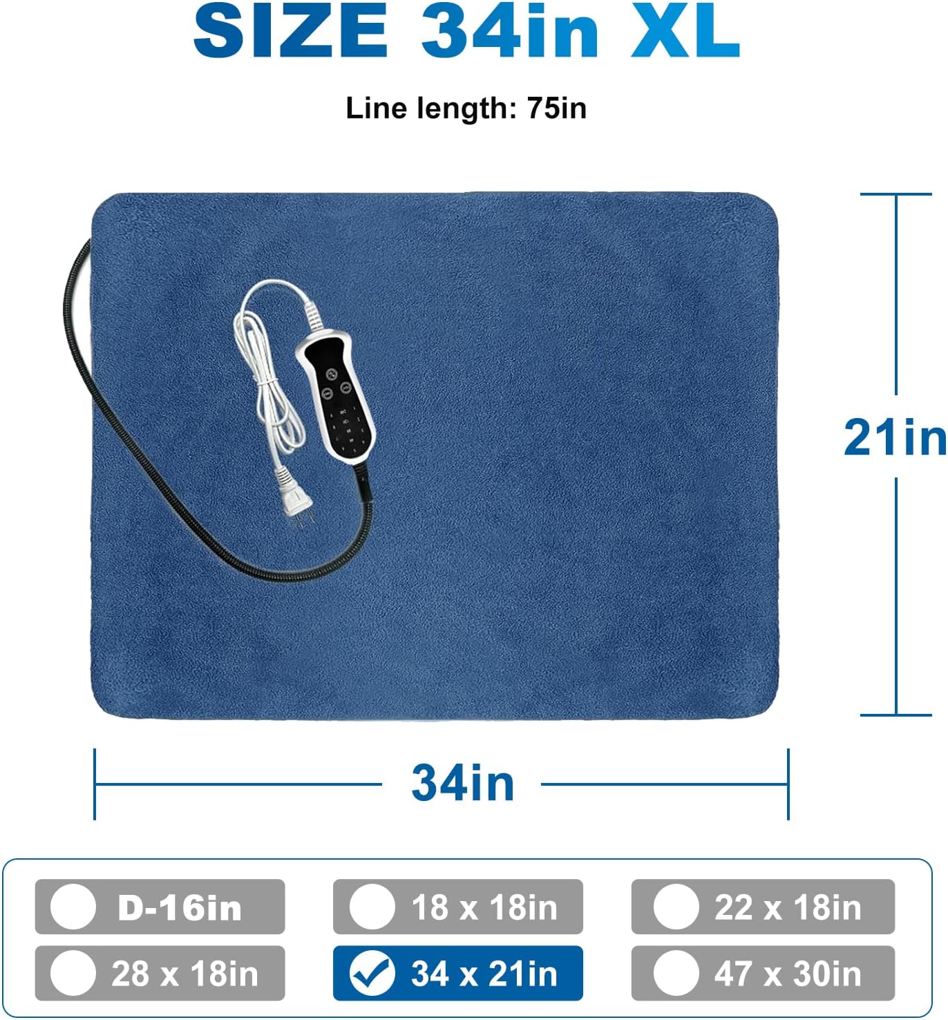 Pet Heating Pad Waterproof for Dogs Smart Switch, 9 Level Digital Display Switch, Heating Pads for Puppy delivery Products, Dog beds (34.0" Lx 21.0" W x 0.5" Th, Blue Pattern)
