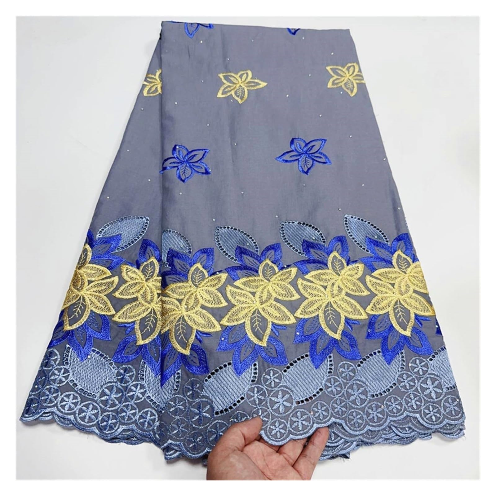 Tessuto Di Cotone Ricamato Tessuto da 5 yard Ultimo ricamo in rilievo pesante 100% pizzo voile di cotone stile popolare for la festa nuziale(Same as picture-03)