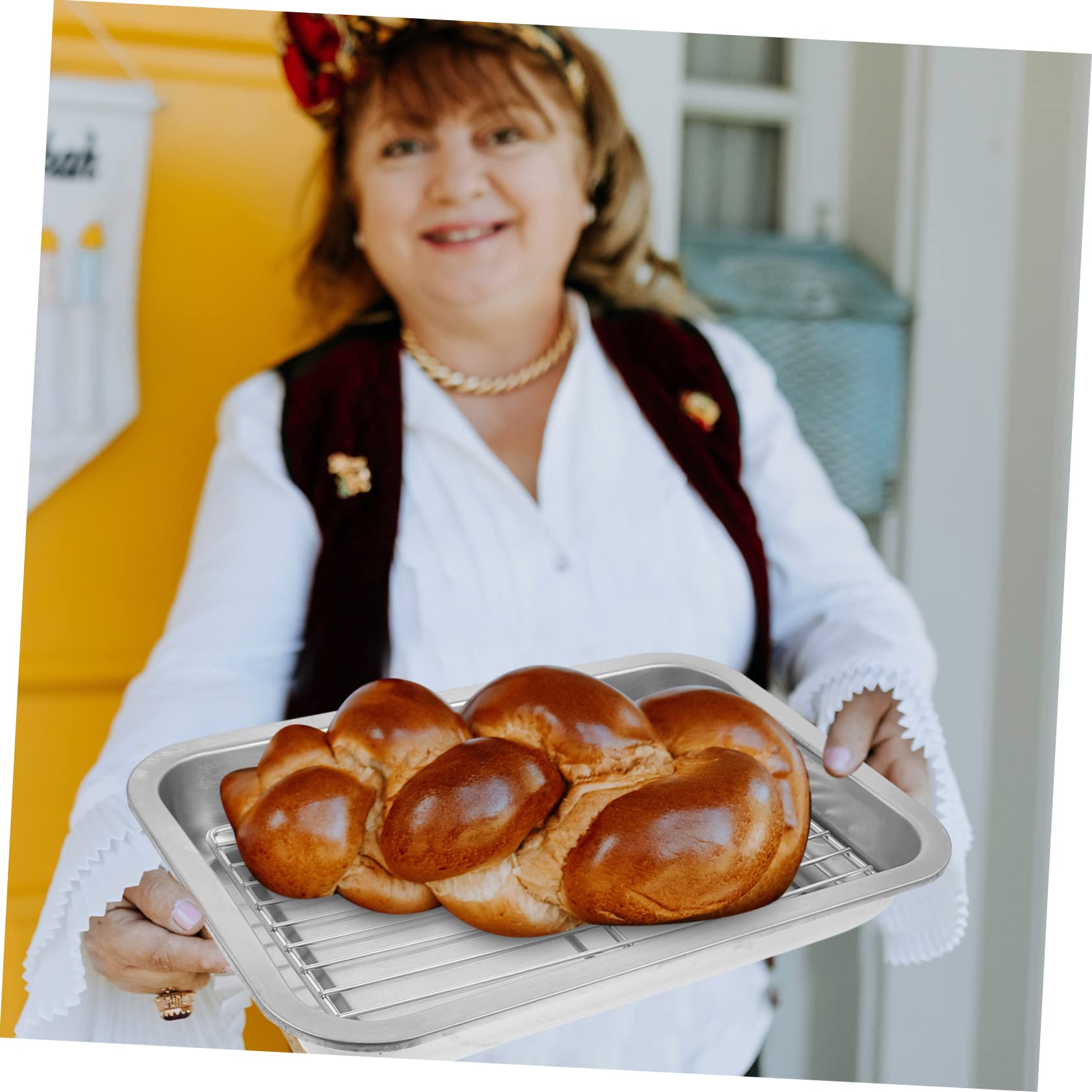 LALADEFIEE 1Set Stainless Steel Baking Sheet with Rack Drain Oil Plate Cooling Rack for Cookies Cakes and Chicken Wings Easy to Clean