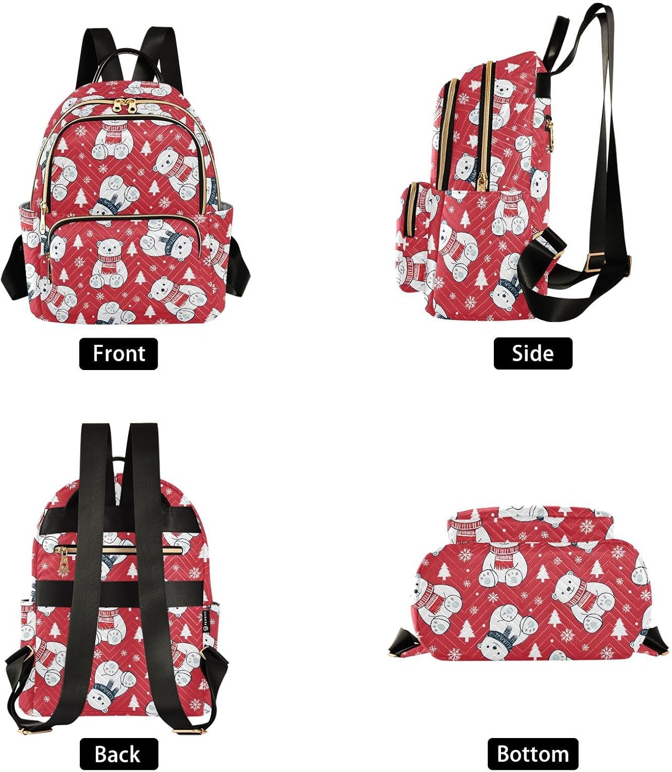 Red Xmas Polar Bears Tree Backpack Purse for Women Shoulder Bag Fashion Daypack Ladies Handbag Lightweight Travel Bag Rucksack