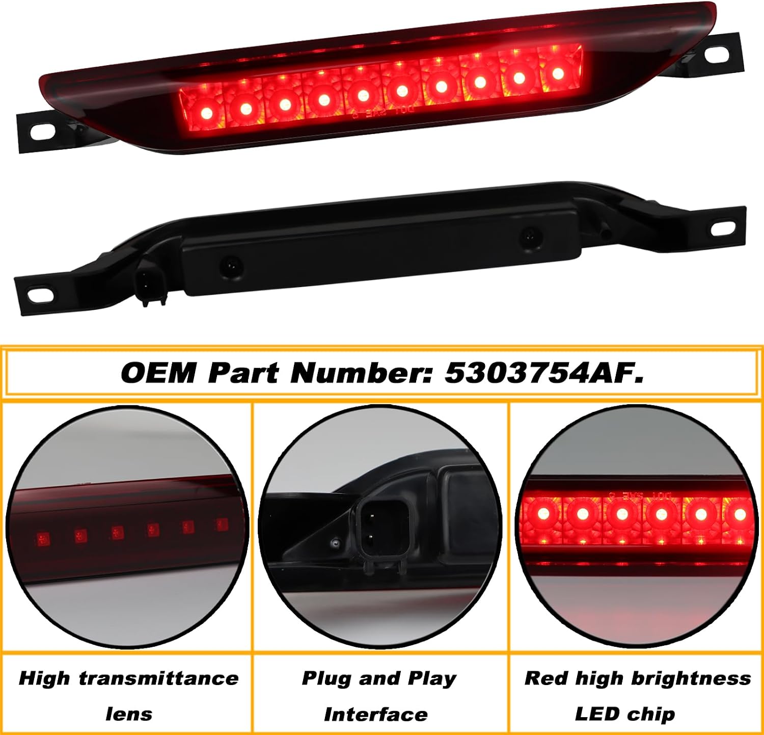 High Mount Stop LED Third Brake Light Fit For 2011-2017 Dodge Durango Jeep Grand Cherokee Dodge Caliber Jeep Compass(Red)
