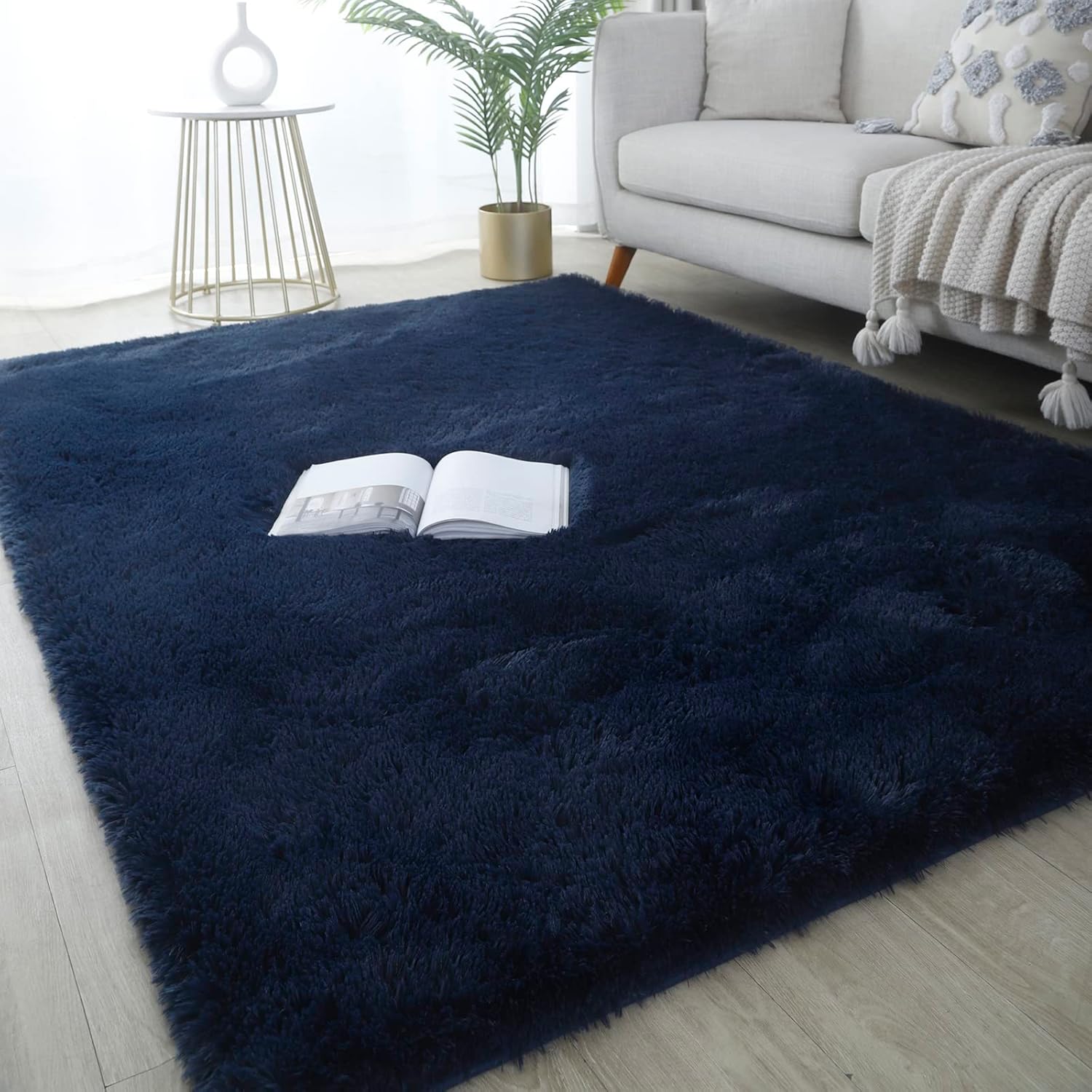 GERBIT Shag Area Rug 8×10 Feet Soft Indoor Rectangular Rugs Carpet Modern Luxury Plush Rugs for Living Room Home Decor Navy Blue