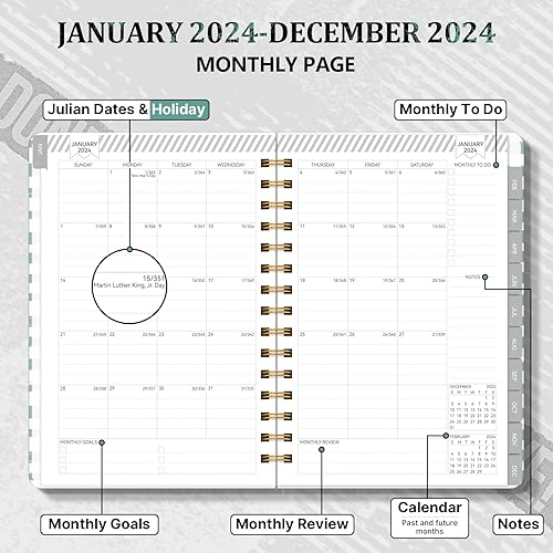 Miniatura 3 de GETINK Agenda 2024 diaria, semanal y mensual para mujeres, enero de 2024 a diciembre de 2024, agenda de tapa dura 2024, agenda con calendario con