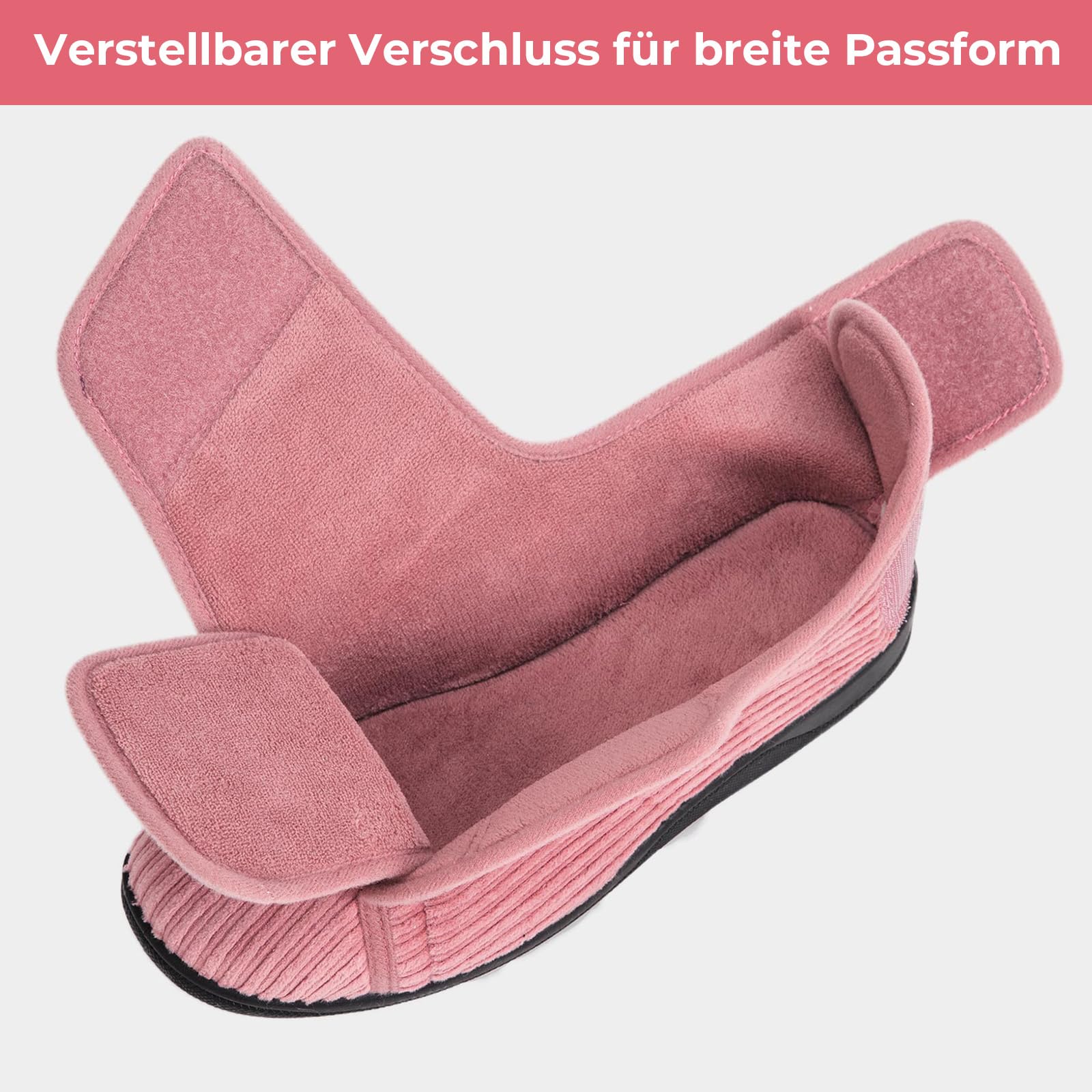 HomeTop Damen Hausschuhe geschlossene Ferse weiter Schnitt Klettverschluss