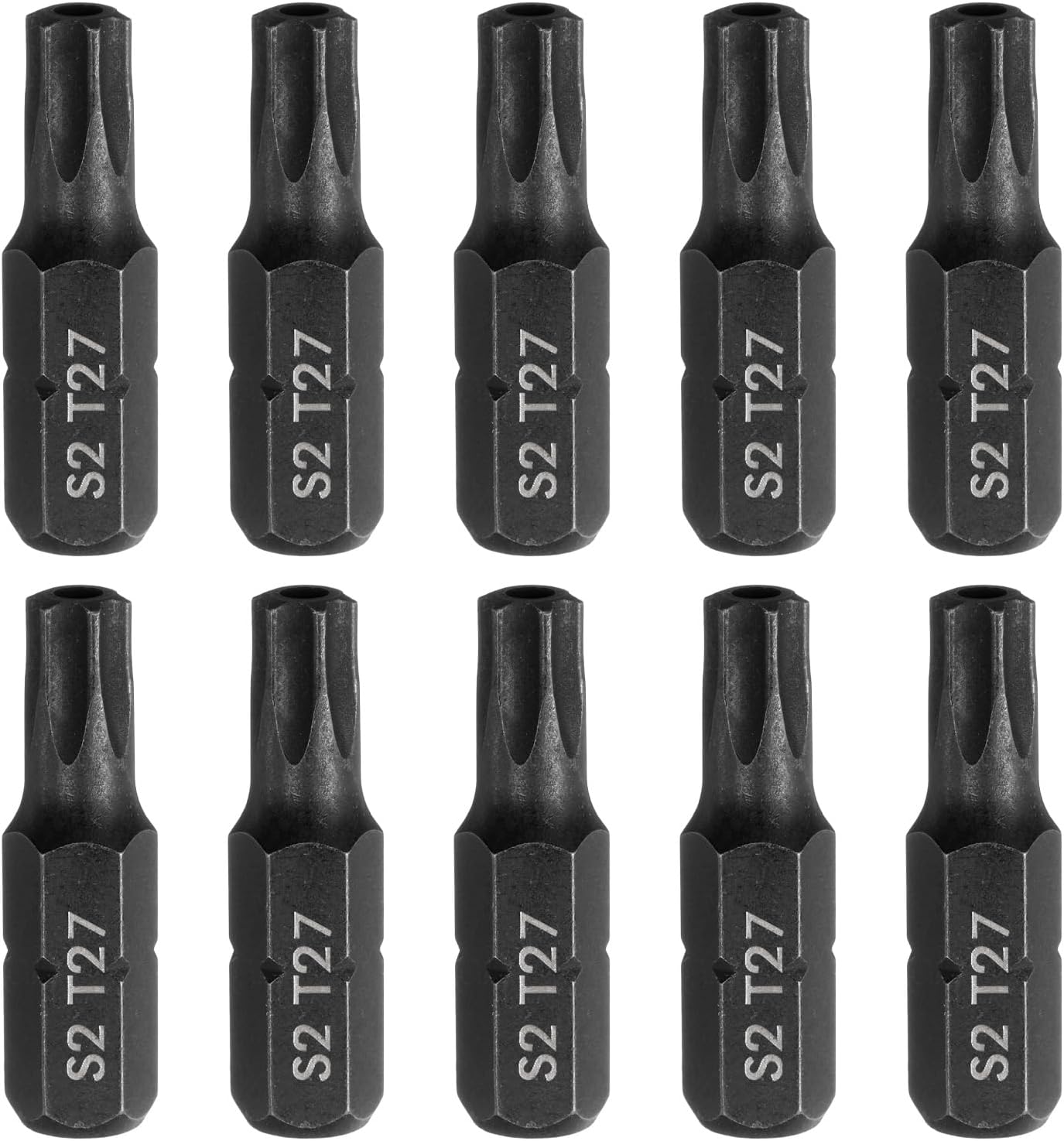 HARFINGTON 10pcs T27 Torx Screwdriver Bit 1/4" Hex Shank 25mm/1" Length S2 Steel Star 6 Point Head Hex Security Screw Driver Bits with Hole for Impact Electric Screw Driver Power Tools, Black