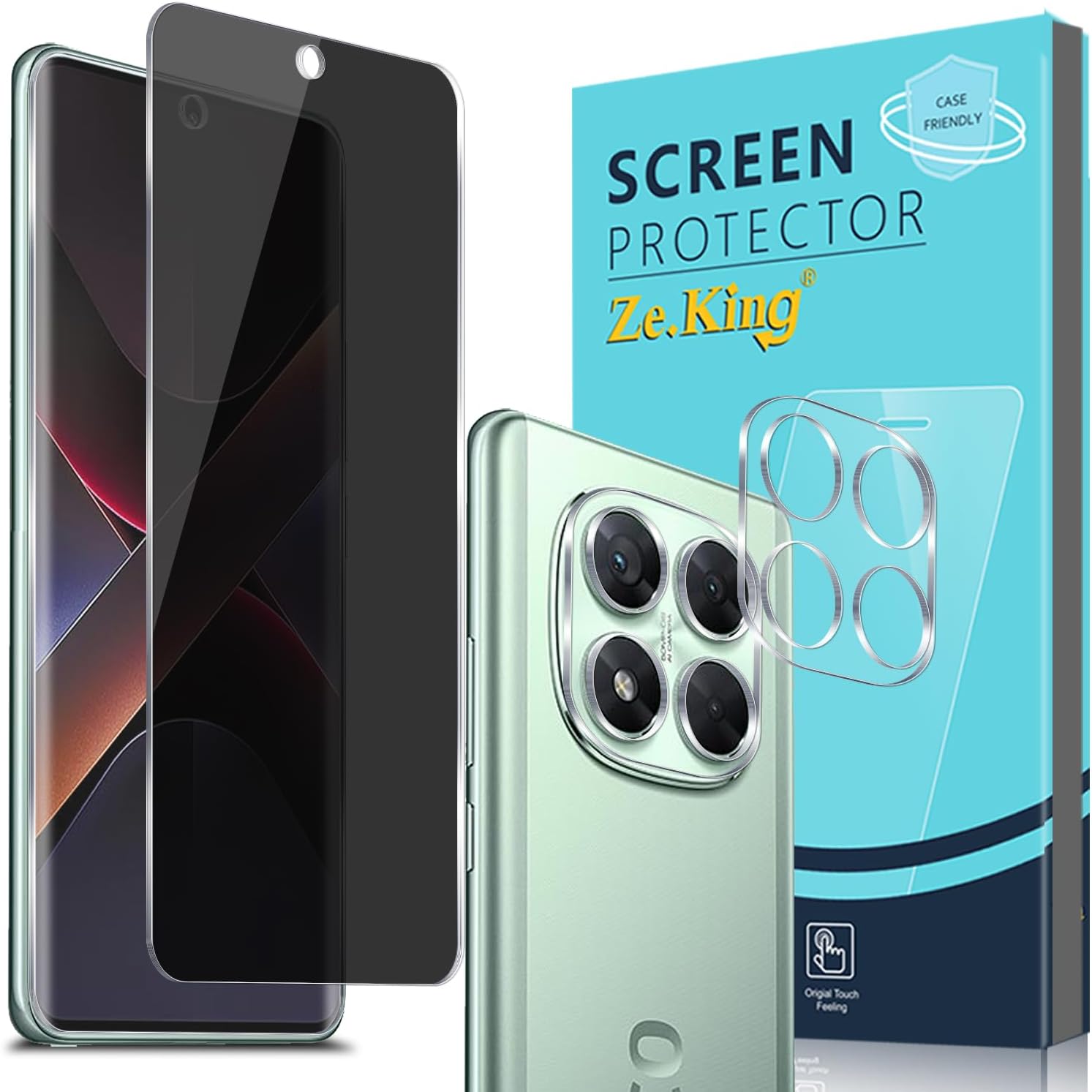 Zeking [2+2 Pack for Xiaomi Poco X7 Privacy Tempered Glass Screen Protector and Camera Lens Protector, HD Clear 9H Hardness [Case Friendly] Film Bubble Free