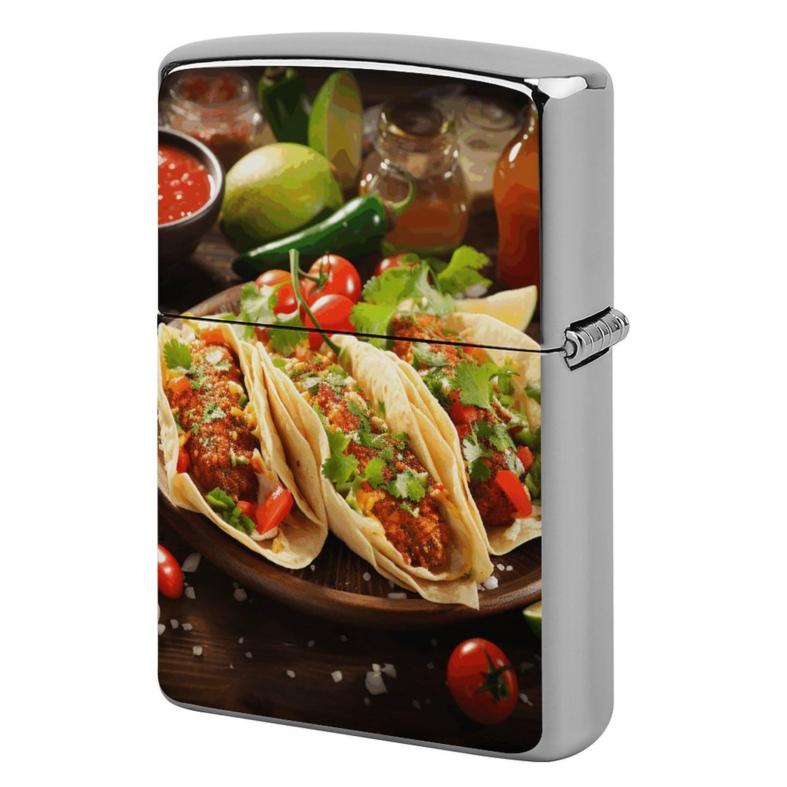 Mexican Food Lighter Case Vintage Metal Lighter Cover Reusable Lighter Protective Sleeve Unique Design Personalized Lighter Sleeve Holder Against Dust and Scratches