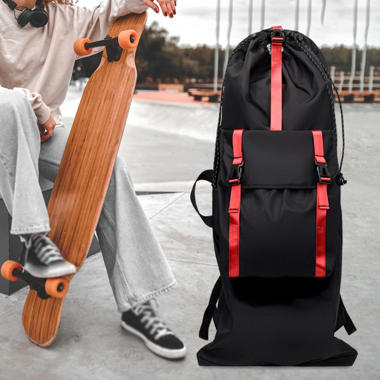 Zaino Skateboard Borsa Porta Longboard Organizer Capiente Tessuto 900D Impermeabile Spallacci Ergonomici Adatto a Viaggi attività Esterne Pendolari