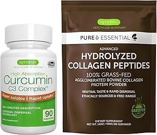 100% Grass-Fed Bovine Collagen Powder + High Absorption Curcumin C3 Complex Sport & Recovery Bundle, 300% Greater Absorpti...