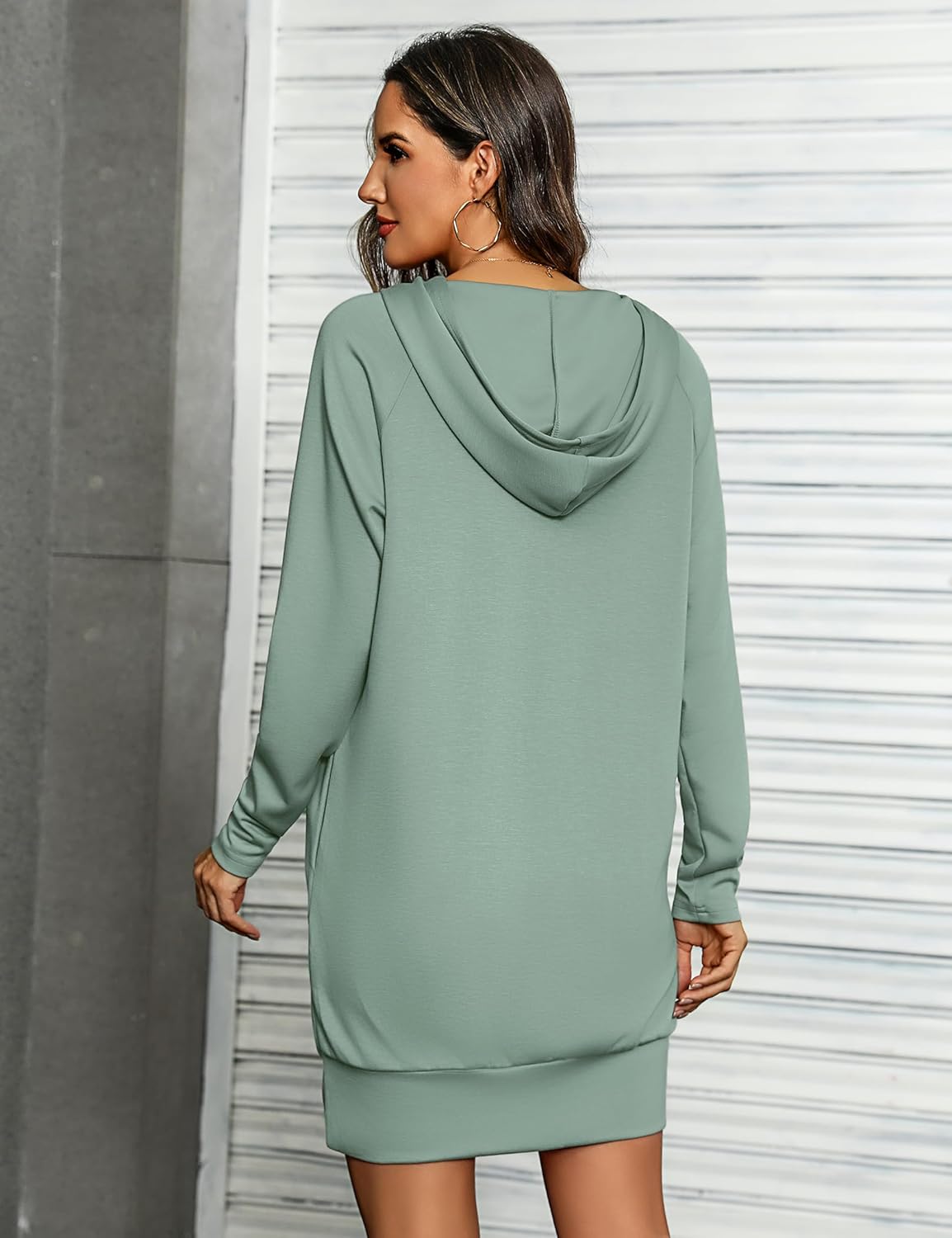 Totatuit Women Oversized Hoodies Dress Casual Long Sleeve V-Neck Hooded Sweatshirt Dress with Pockets 2025 Fall Outfits - Image 5