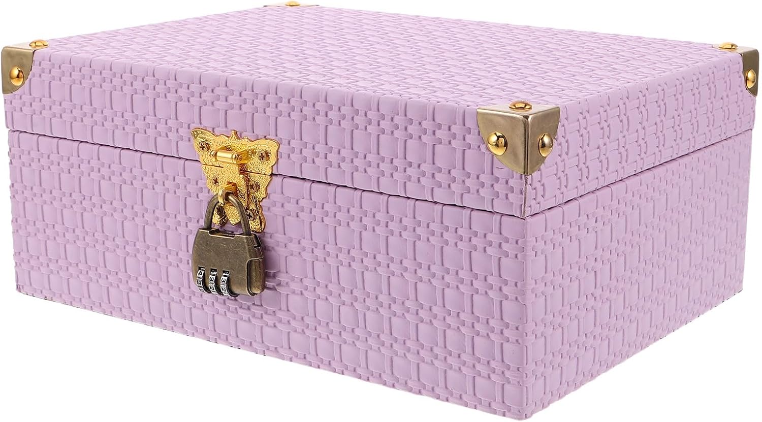 Vintage Wooden Storage Box with Lock, Jewelry Trinket Chest