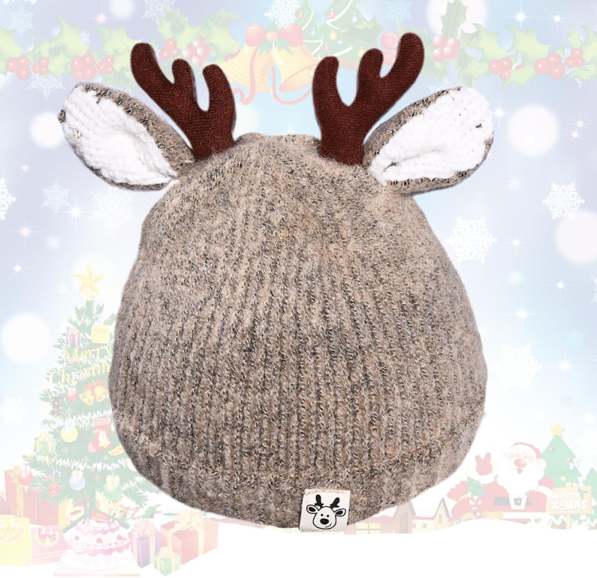 GALPADA 3pcs Autumn Warm Wool Knitted Beanie Hat Antlers for Boys and Girls Years Old Cozy Khaki Earmuffs for Boy Girl Cute Design Stretchy Fit for Comfort